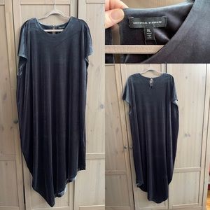 Steel Blue Velvet Asymmetrical Dress